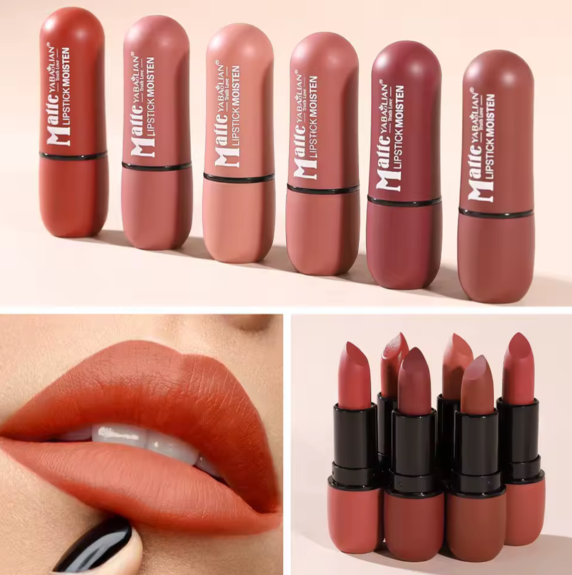 Colores del lápiz labial mate Yabaolian y resultado en labios