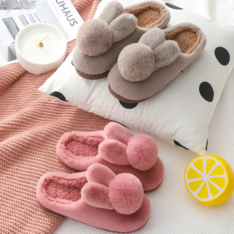 Zapatillas casa conejito peluche rosa y gris